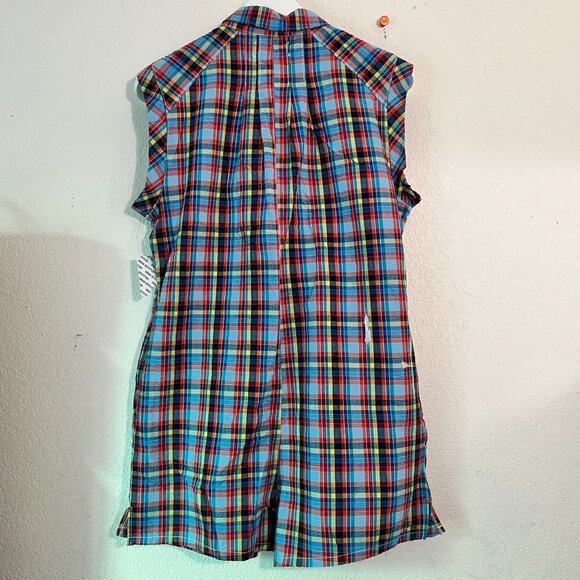 Urban Outfitters Womens Zoey Workwear Romper Medium Short Sleeve Plaid Blue Red - Picture 4 of 11